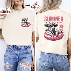 Komfortfarben Highland Cow Shirt: Retro Summer Beach Vibes