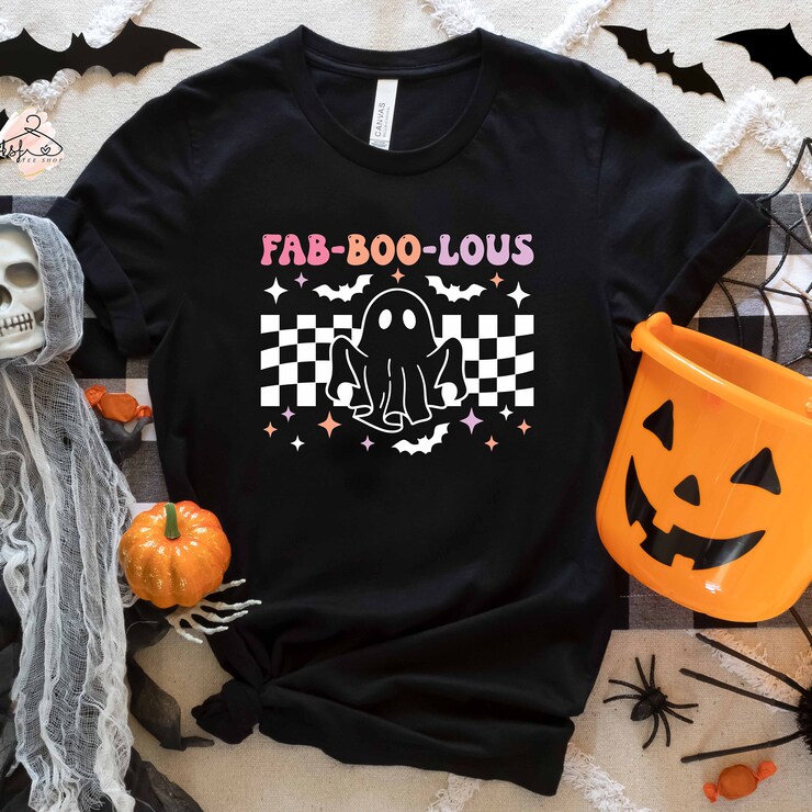 Fab-Boo-Lous Ghost Shirt, Halloween Ghost Shirt, Boo Shirt, Halloween Bats T-Shirt, Fabulous Shirt, Spooky Season Shirt, Halloween Gift