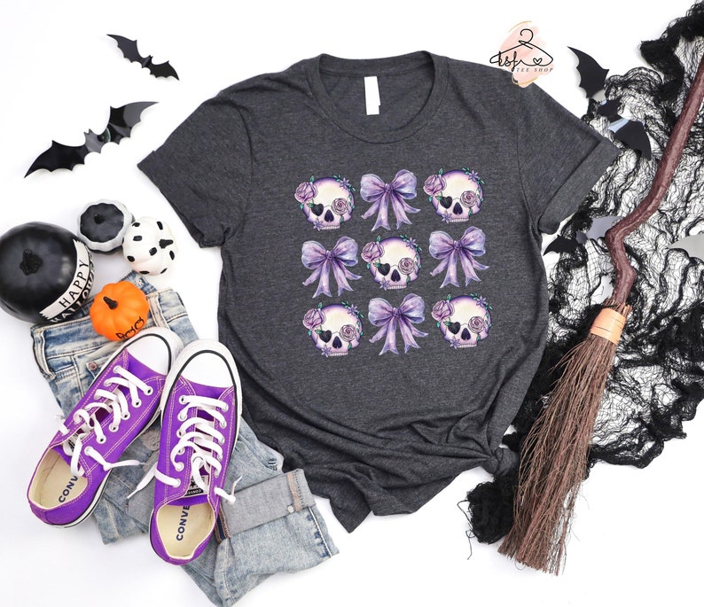 Purple Skeleton Bows Shirt: Halloween Coquette Tee image 1