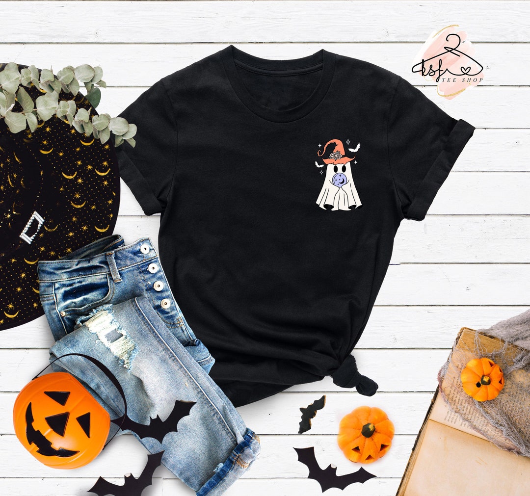 Halloween Ghost Pocket T-shirt, Spooky Season Tee - Etsy Canada