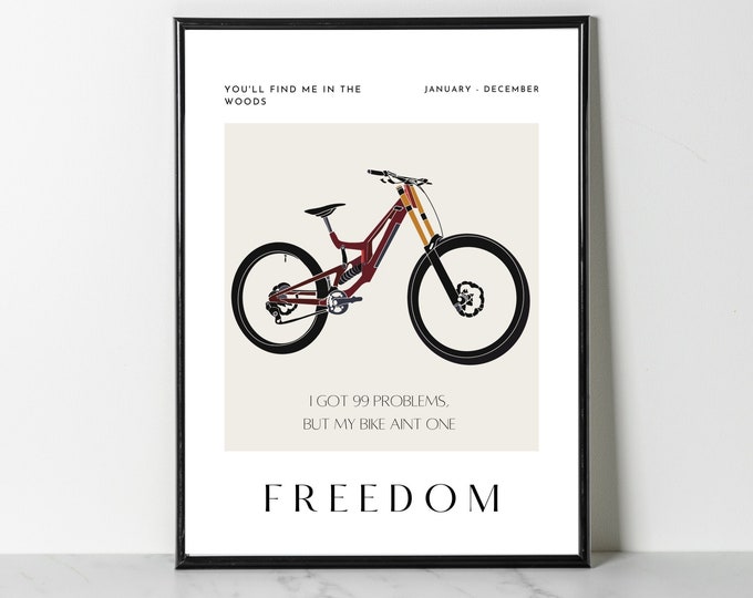 MTB BMX Mountain Bike Art Print | Santa Cruz V10 Cyclist Artwork | Trail Rider Poster Drawing Picture Gift | Cycling Quotes | Love to ride