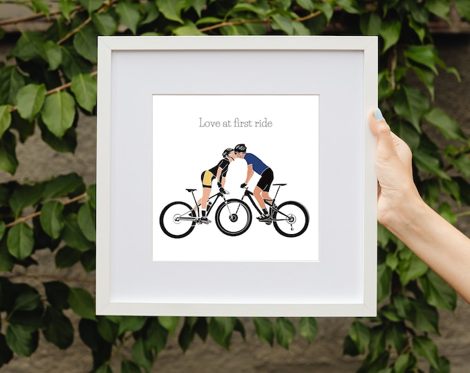 Love at First Ride - Unique Couples Cycling Keepsake Art Print Cycle Picture Gift