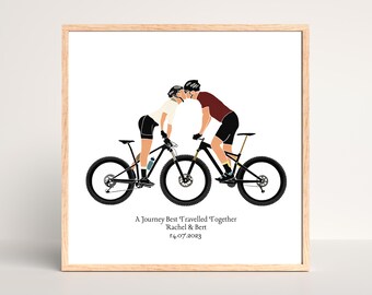 Fully Personalised Cycling Couple Art Print – Custom Bike Gift for Wedding, Anniversary or Valentine’s Day