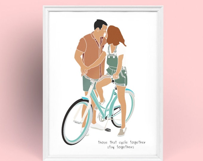 Couples Love Bikes Art Print 'Couples that cycle together stay together'MTB Bike Picture Gift His & Hers Wedding Engagement Cyclist Present