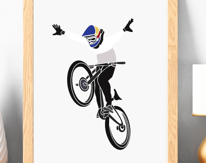 Bike Trick Cycle Gift Art Print | Cyclist Bike Picture | MTB Downhill Cycling Racing Rider Wall Decor