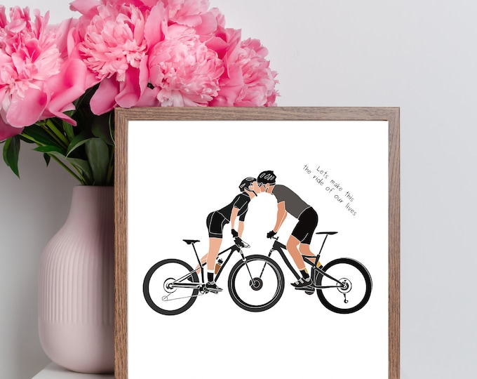 Unique Cycling Couples Love Bikes Gift | Cyclists Couple Memory Art Picture Present Personalised Wedding Anniversary Engagement Print Gifts