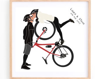 Personalized Cycling Couple Art Print | Wedding Anniversary Gift