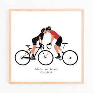 Parejas personalizadas aman las bicicletas Ciclista de carretera Impresión de arte Ciclistas personalizados presentes, Ciclo romántico Aniversario de boda Compromiso UCI Obra de arte