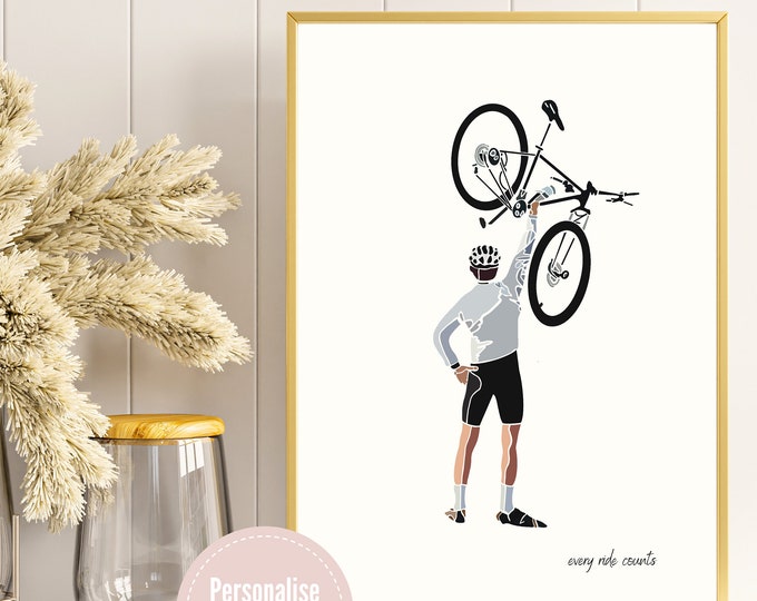 Cycle Gift 'Every Ride Counts' Cyclist Art Print | Gravel Bike Rider Picture | Cycling Home Wall Decor | Cycling Christmas Birthday Poster