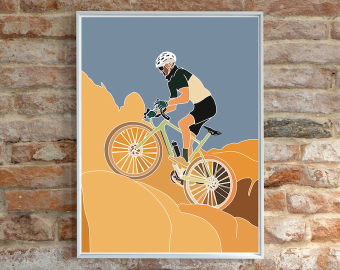 Gravel Bike Rider Art Print | Cyclist Artwork | MTB Love Adventure Present | Gravel Biker Rider Cycling Poster | Picture Wall Decor Gifts