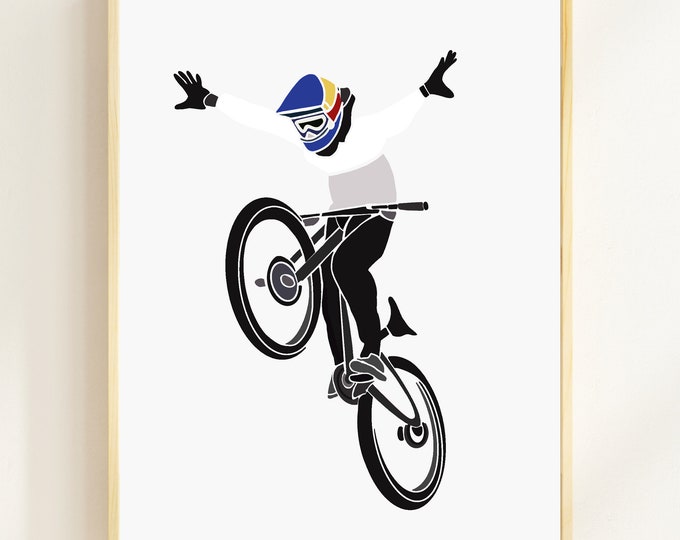 Cycle Gift Trick Star Bike Art Print | Suicide No Hander Cyclist Artwork | BMX, MTB Rider Poster Picture | Cycling Home Wall Decor