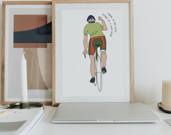 Road Cycling Art Print | 'No Bad Rides' | Cyclist Gift for Dad or Friend | Bike Enthusiast Home, Wall Decor