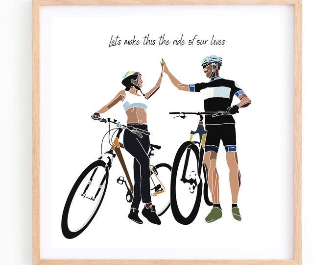 Couples Love MTB Bikes Cyclist Art Print Gift 'Lets make this the ride of our lives' Mountain Bike Wedding Engagement cycling Picture Poster