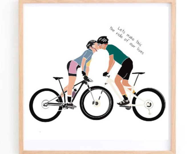 Love Bikes Couples Home Decor Gifts | Artwork Premium Art Print | Couples BMX MTB Road Cyclists Picture | Romantic Love Wedding Present