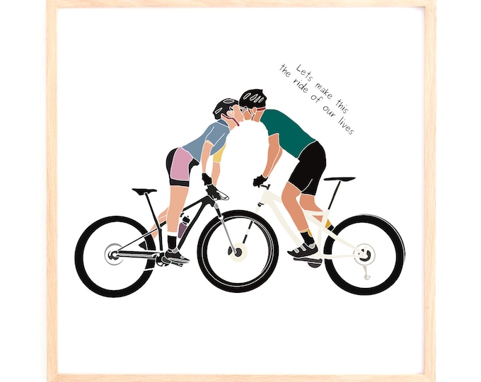Bike Lovers Cycling Gift, Couples Love Bikes Art Print | MTB, Gravel, Mountain Bike Riders Cyclist Picture Poster Christmas Present