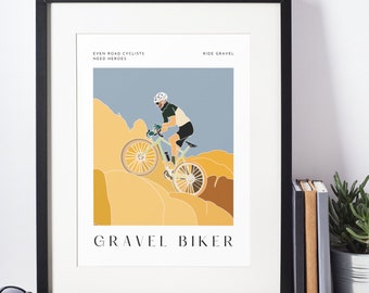 Gravel Bike Rider Picture | Cycle Art Print | Cyclist MTB Artwork  Cycling Poster Home and Wall Decor