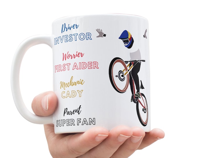 Personalised Premium Mountain Bike Mug | Parents Cyclists Gifts Fun | MTB Stunt Rider Present | BMX Downhill Enduro Trail | Mum Dad Gift