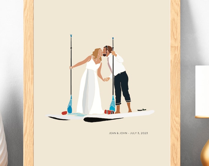 Personalised Couples Paddle Board Art Print | Wedding Anniversary & Engagement Gift | Love SUP Home Decor | Custom Paddleboarding Picture