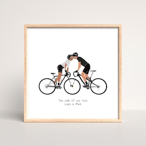 Paare Straßenradfahrer Denkwürdiges Datum Kunstdruck | Personalisierte Rennräder Bild | Seine und Ihre Reiter Kunstwerk | Romantisches Geschenk zum Radfahren