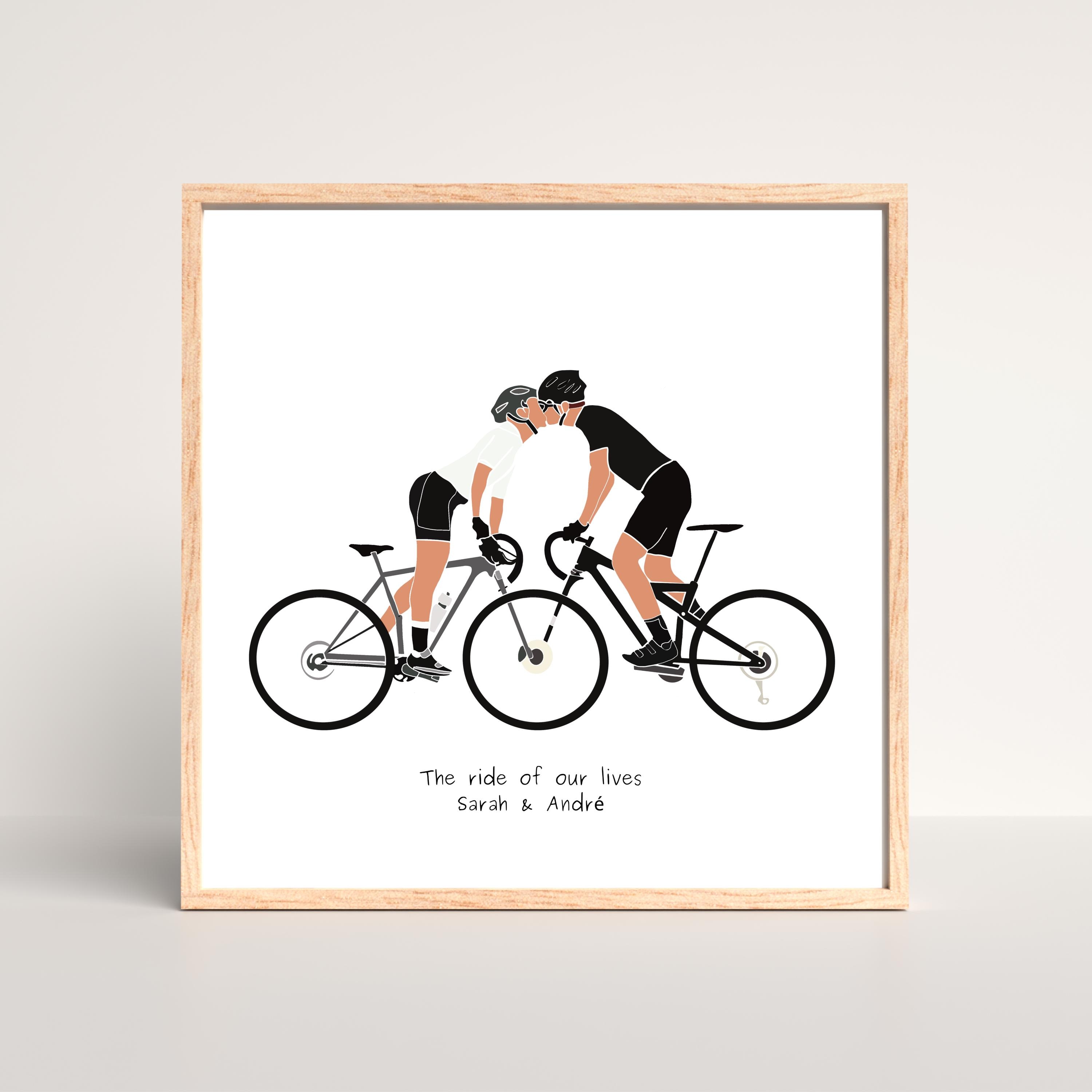 Personalized Road Cycling Couples Art Print: Custom Bicycle Picture Gift