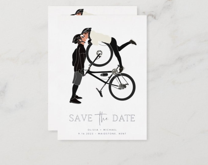 Modern Foil Save Our Date Wedding, Minimalist Save The Date Cards, Bike Lovers Cyclist Save The Dates, Wedding Cards With Envelopes, Cycling