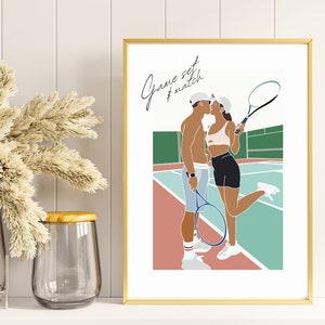 Liebe Tennis Personalisiertes Kunstdruck Geschenk - Sportliche Paare Romantisches Bild Kunstwerk, Spieler auf Platz Poster