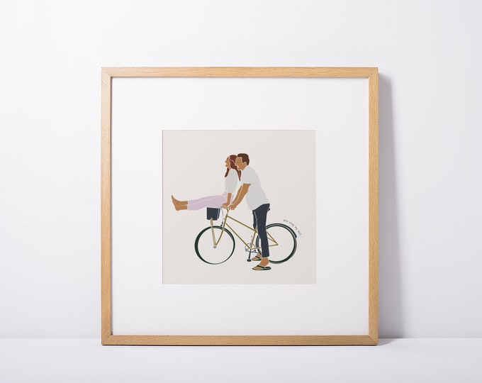 Couples Cycling Bikes Home Decor | Love Cyclists Wall Art Picture | Road Cyclists Artwork Canvas Art Print | His and Hers Wedding Gifts