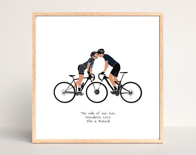 Couples Love Bikes Cycling Art Print Gifts | Personalised His & Hers Picture | MTB Gravel, Road, Mountain Bike Rider Cyclist Poster Present