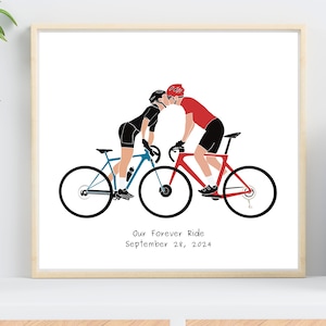 Personalisierte Paare Liebe Fahrräder Rennradfahrer Kunstdruck Benutzerdefinierte Fahrradfahrer vorhanden, romantische Fahrrad Hochzeit Jahrestag Verlobung UCI Kunstwerk