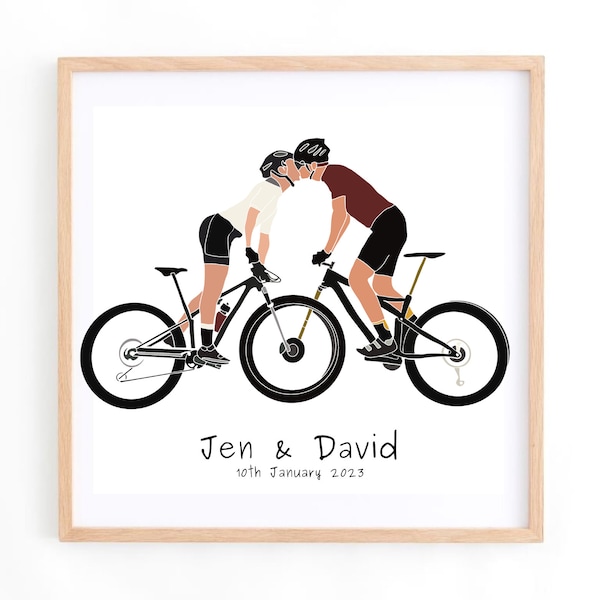 Personalised Couples Love Bikes Cyclist Art Print | Custom Bike Riders Present | Romantic Cycle Wedding Anniversary Engagement Artwork