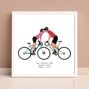 Personalised Couples Love Bikes Road Cyclist Art Print Custom Bike Riders Present, Romantic Cycle Wedding Anniversary Engagement UCI Artwork