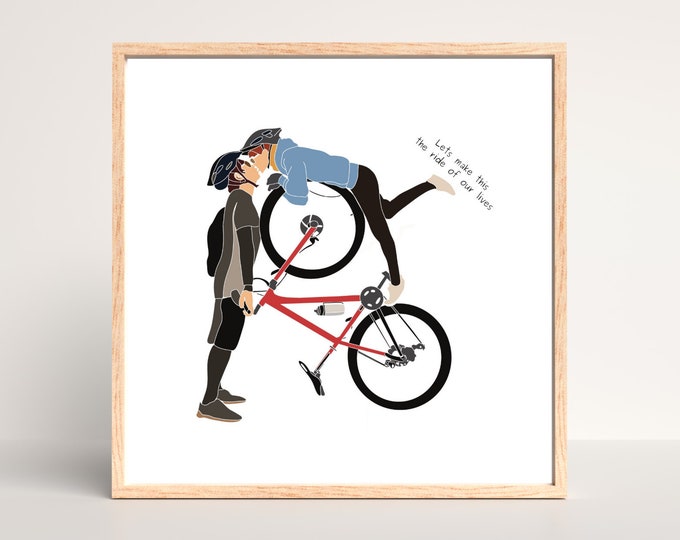 Couples Cycle Gift, Unique Cycling Art Print, Romantic Bike Lovers Cyclist Picture, Mountain Bike Rider, Road Cycling 12"x12" Premium Print