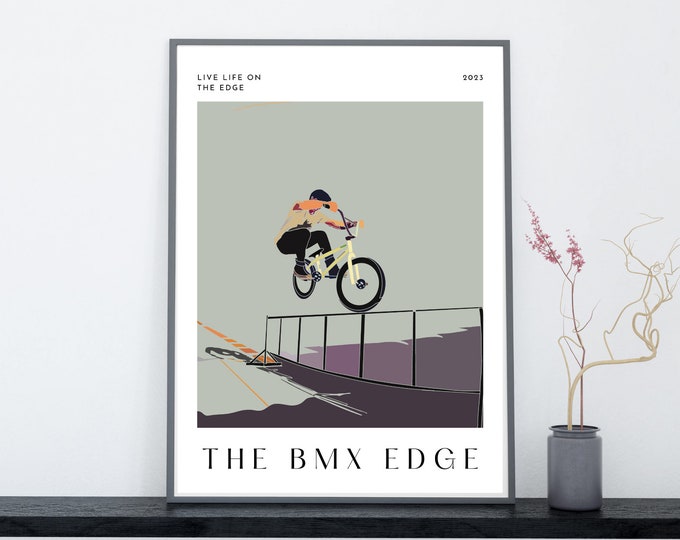 BMX Bikes Art Print | Life Life on the edge Cyclist Artwork | Love Cycling MTB Picture Poster Quotes | Bike Goals Gift Present Wall Decor