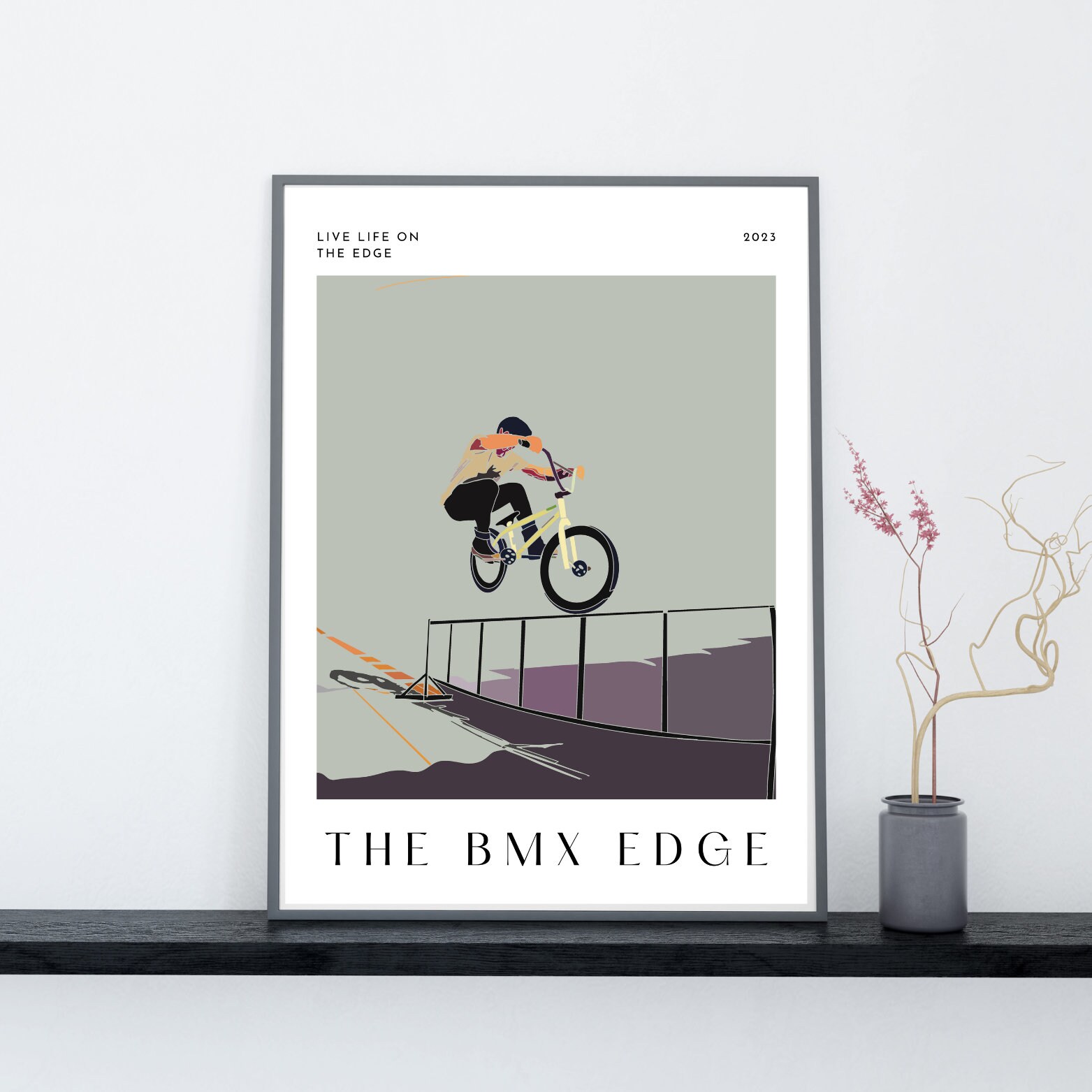 BMX Stunts Picture - Life Life on the edge BMX rider Cyclist Artwork, Track Riders Ultimate Wall Decor Poster Gift