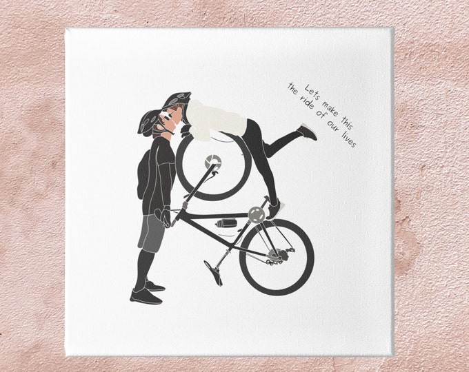 Bride and Groom, Couples cycling, Mountain Bikes Art Picture Gifts, Wedding Artwork Print Cyclist Home Decor, Love Gravel, Road, MTB Present