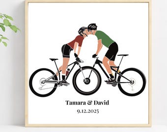 Personalised Cycling Couple Print | Custom Bike Art for Couples | Romantic Gift for Anniversary, Wedding & Engagement