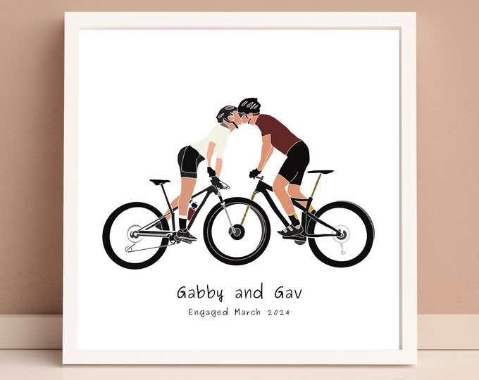 Fully Personalised Couples Love Bikes Cyclist Art Print | Custom Bike Riders Present | Romantic Cycle Wedding Anniversary Engagement Artwork