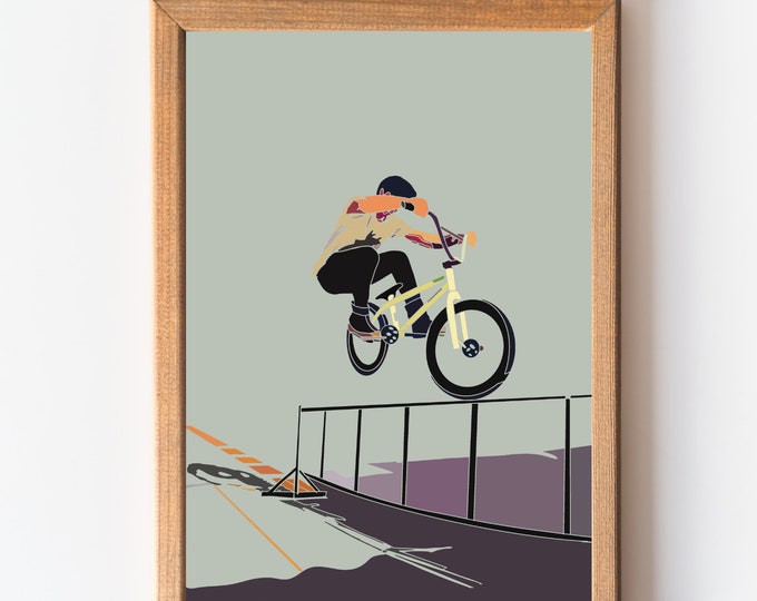 BMX Bike Lover Art Print | MTB Bikes Cyclist Artwork | Love Cycling Tricks Picture Poster | Bike Goals | Riders Gift Present Wall Decor