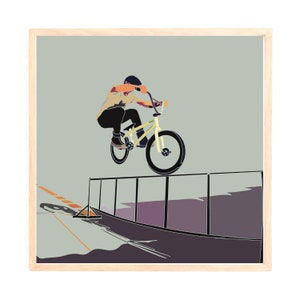 Extreme BMX Stunts Wall Art - Trick Bikes Art Print - Cyclist Home Decor Poster
