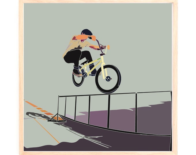 Extreme BMX Stunts Wall Art - Trick Bikes Art Print - Cyclist Home Decor Poster