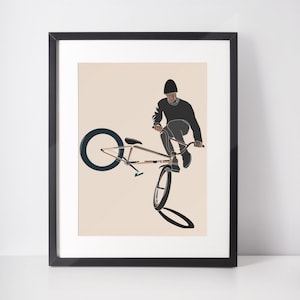 BMX Rider Mountain MTB Bike Art Print | Bike Rider Picture Wall Decor | Downhill Trick Cyclist Artwork Poster | Cycling Picture Gifts