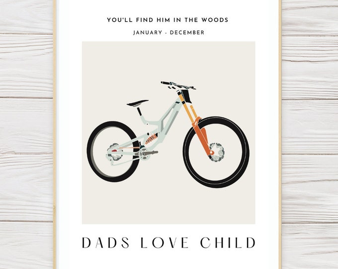 Father Dads Love Bikes Art Print Gifts | MTB Artwork | Cycle Bikes Cyclist Picture | Mountain Gravel BMX rider Poster Presents | Birthday