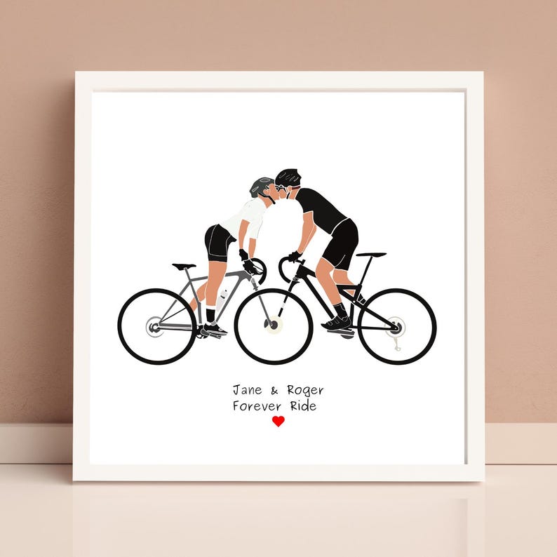 Personalised Couples Love Bikes Road Cyclist Art Print Custom Bike ...