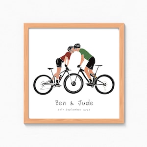 Parejas personalizadas aman las bicicletas Ciclista Impresión de arte / Ciclistas personalizados presentes / Ciclo romántico Boda Aniversario Compromiso Arte