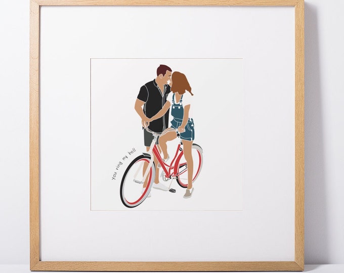Love Cyclist Bike Art Print Fun Couples Biking Gifts 'You ring my bell' Couples Gift Picture Poster | Cycling Anniversary Engagement Present