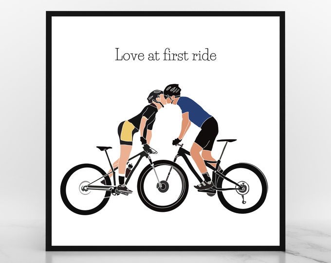 Love at first ride Couples Cycling Cyclist Art Print | Bike Gifts | Picture Poster Romantic Cycle Wedding Anniversary Engagement Artwork