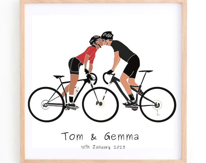 Road Cyclist Picture Gift | Road Bikes Art Print | Couples Cycling Wall Decor | Personalised Artwork Wedding Anniversary Present