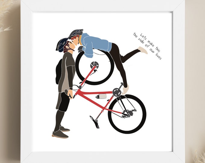 Cyclists Picture Gift -  Mountain Bike Couples Art Print