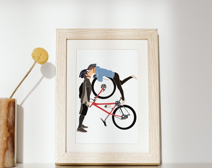 Couples Cyclists Art Print Gifts | Wedding Wall Decor Picture Artwork | Love Cycling Mountain Road BMX Gravel Bikes Present | Bride & Groom
