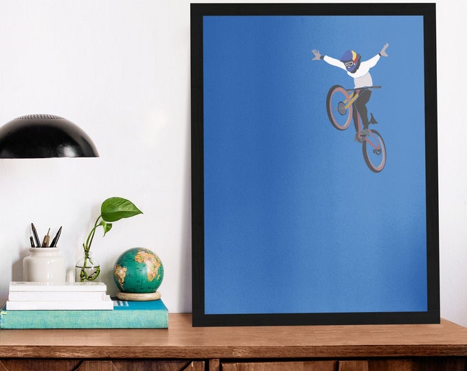 Mountain Bike Trick Cyclist Art Print | MTB BMX Bike Riders Premium Artwork Gifts | Cyclist Bikes Lover Pictures | Trail Downhill Poster